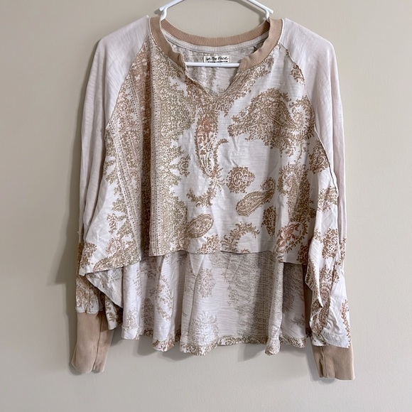 Free People True Perfection High Low Cotton Paisley Blouse in Almond Milk - Picture 3 of 10